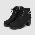 Botines con cordones, tacón ancho y cremallera lateral