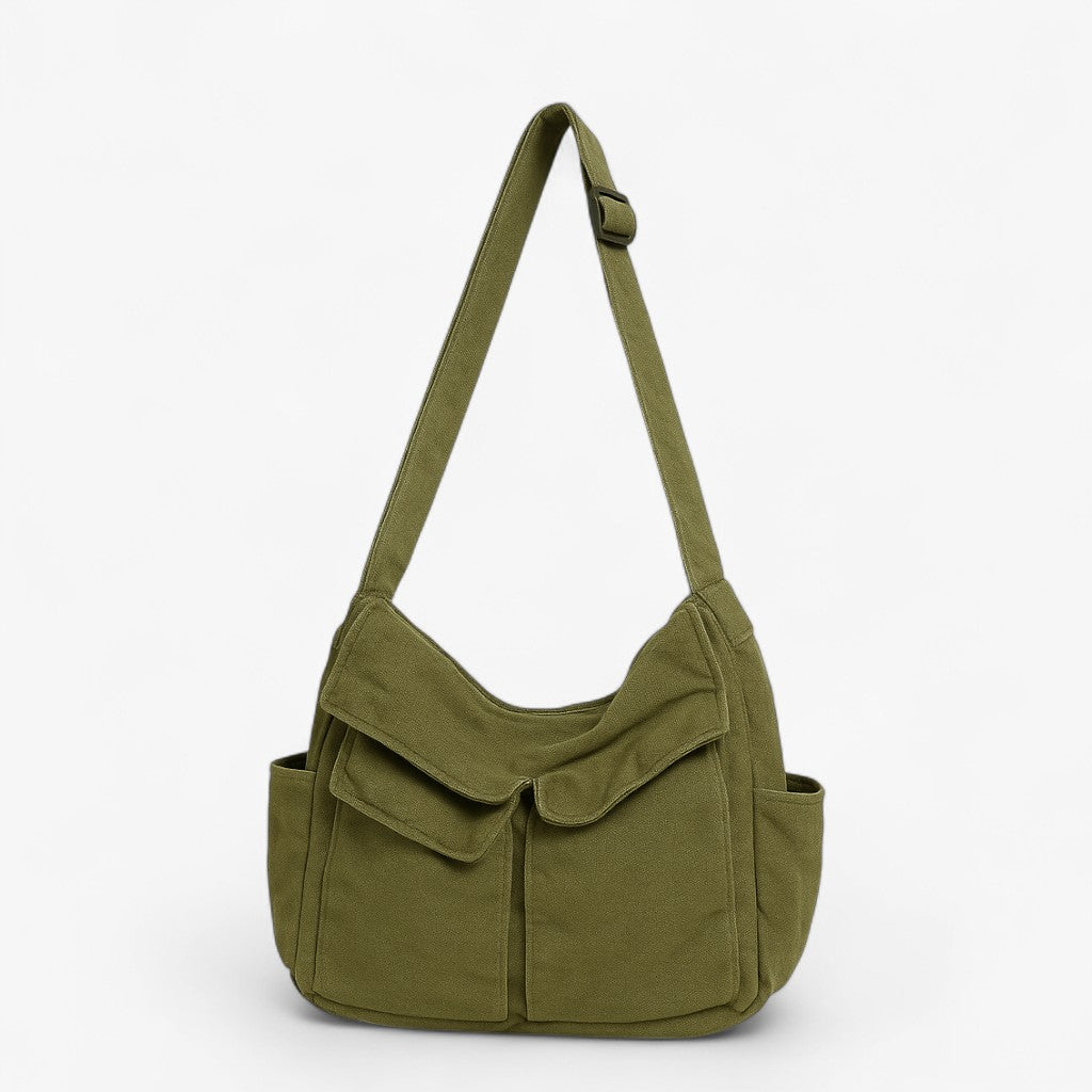 Vintage Canvas Shoulder Bag with a Flap Closure