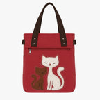 Canvasväska med broderat kattmotiv och dubbla handtag