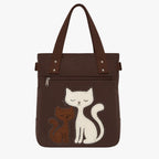 Canvasväska med broderat kattmotiv och dubbla handtag
