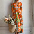 Abstract Print Linen Dress with Relaxed Fit