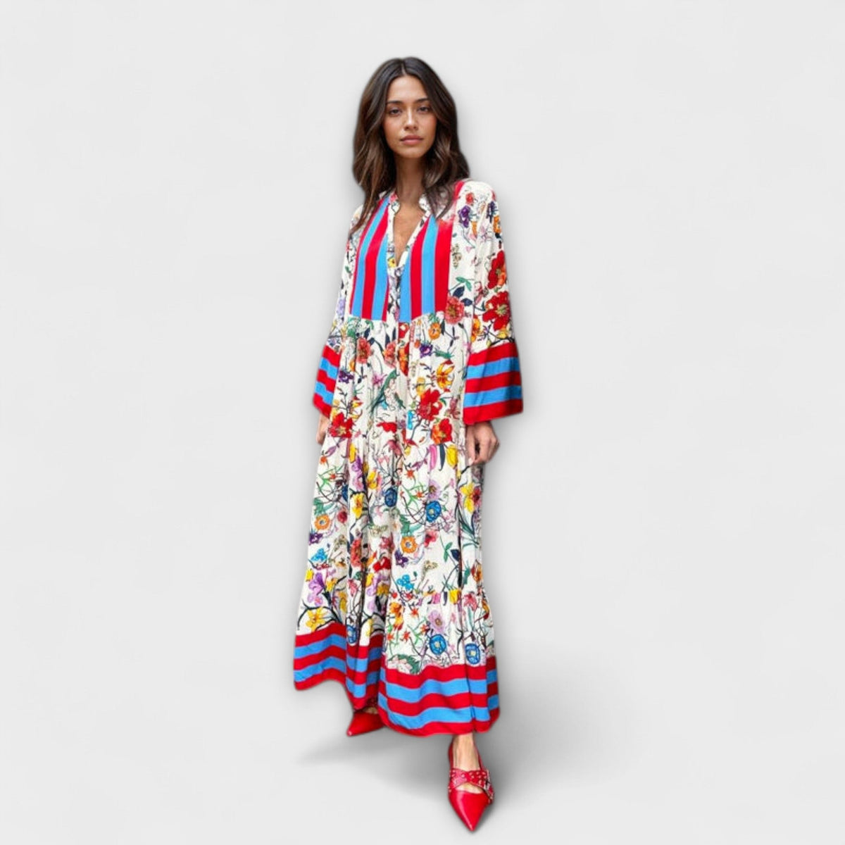 Floral Print Maxi Dress with Holiday Feel