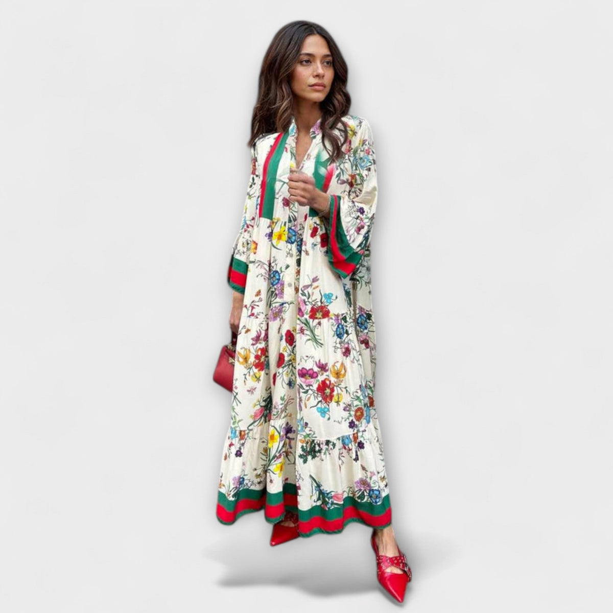 Floral Print Maxi Dress with Holiday Feel