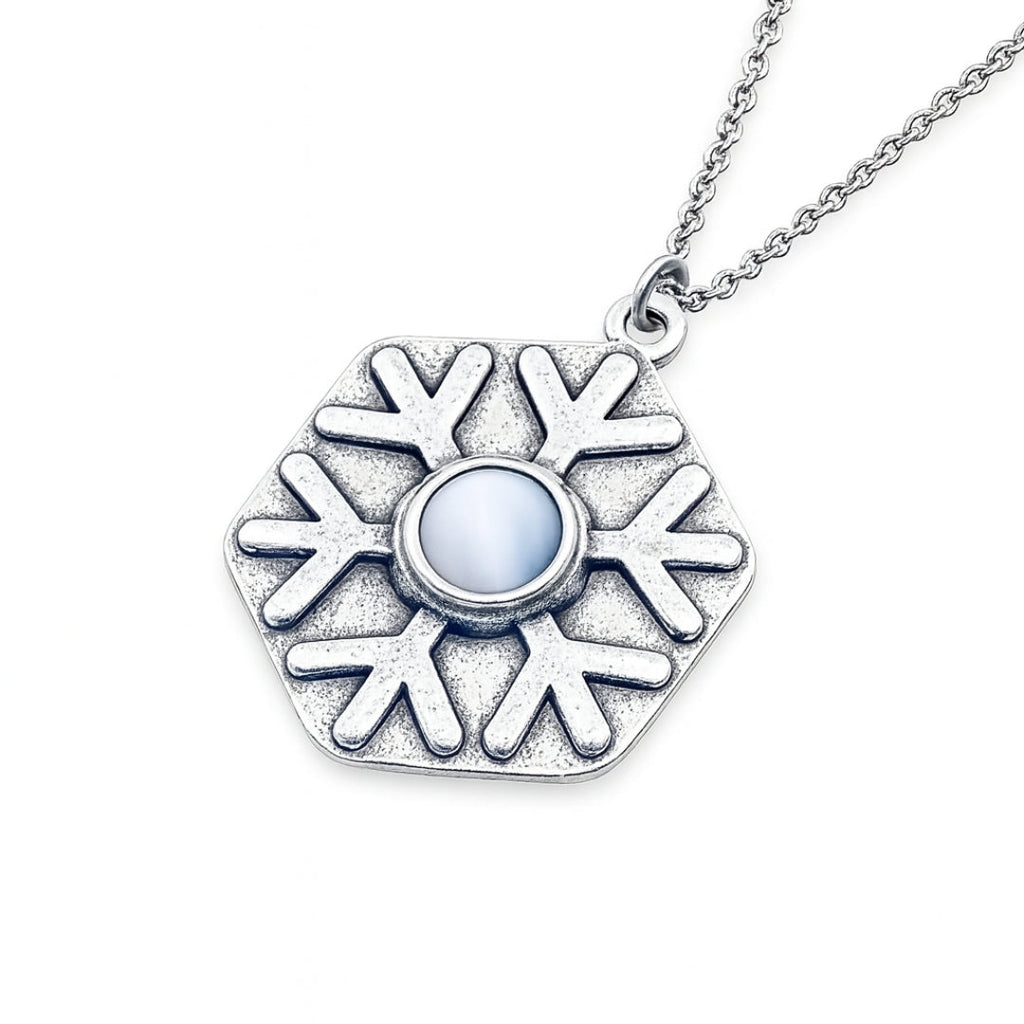 Halsband med runt snöflingehänge i kristall och vinterglitter