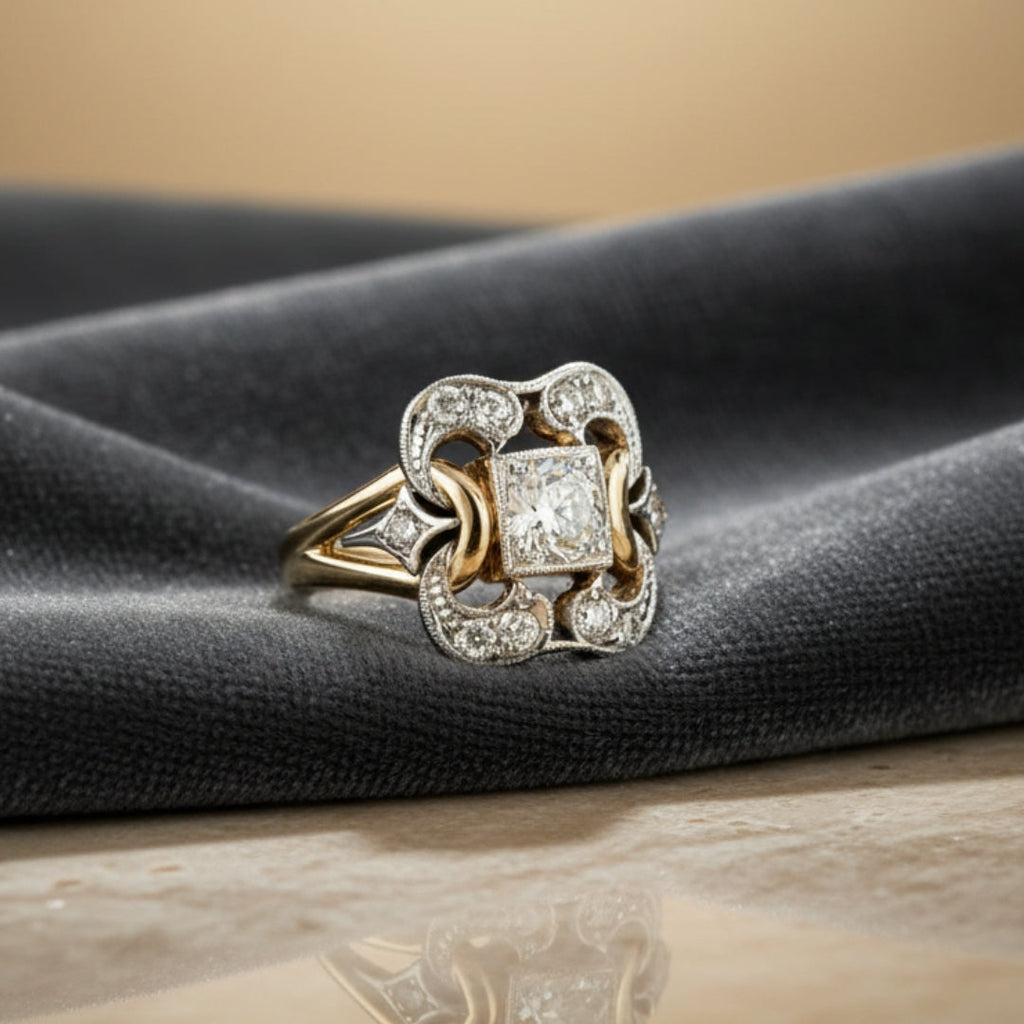Interlocked Ring with Square Zirconia in Gold Colour