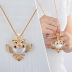 Owl Pendant Necklace with Iridescent Stone Detail and Woodland Charm