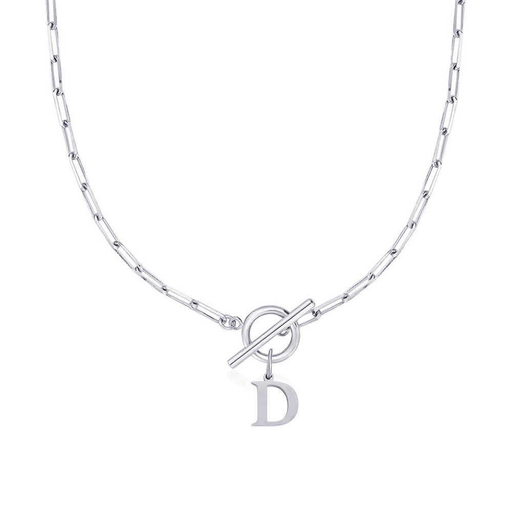 Paperclip Initial Necklace with Circle Toggle Clasp