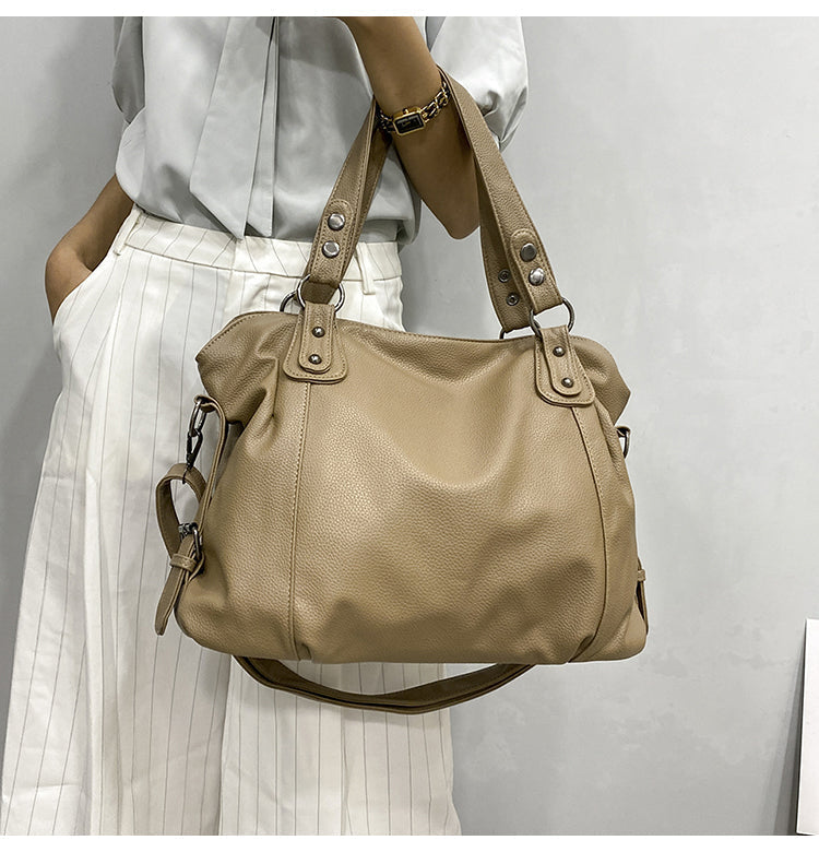Minimalist Soft Faux Leather Shoulder Bag with Zip Closure