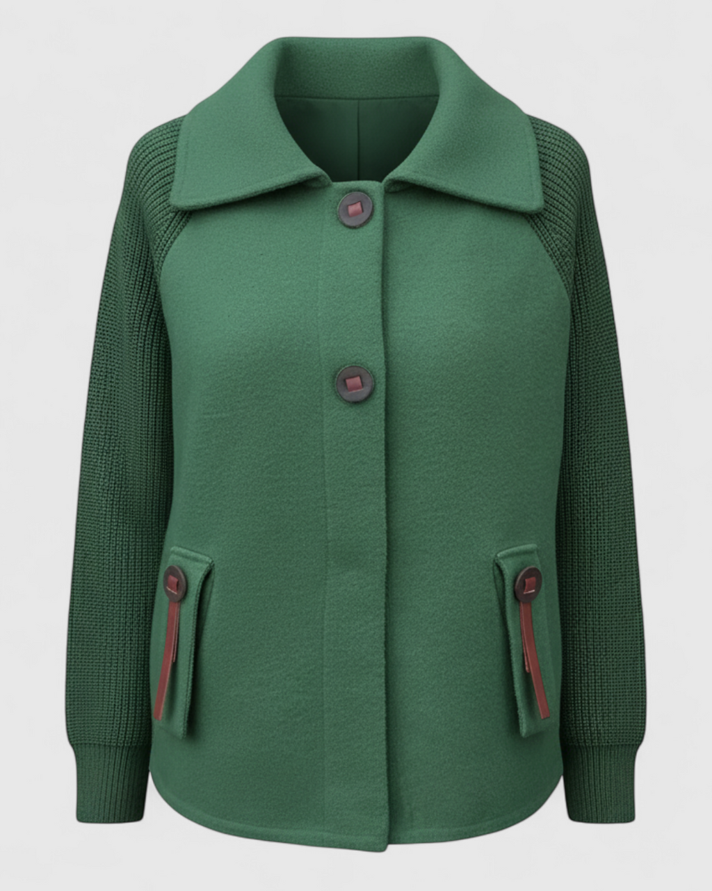 Long Winter Coat with High Collar and Cuffed Sleeves