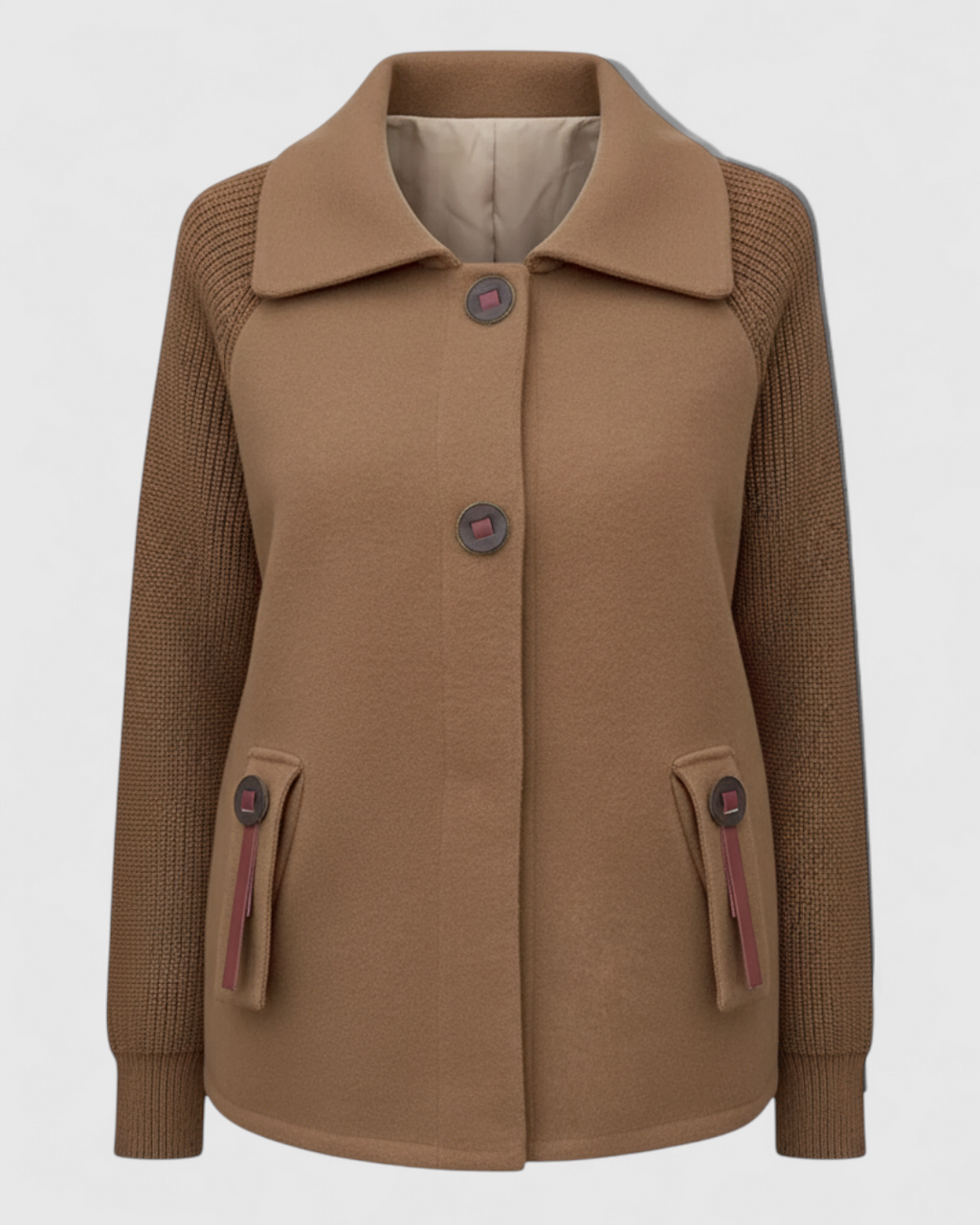 Long Winter Coat with High Collar and Cuffed Sleeves