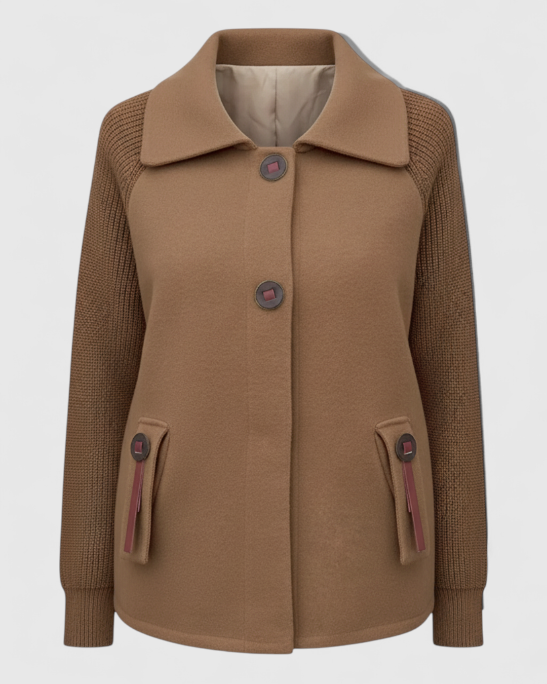 Long Winter Coat with High Collar and Cuffed Sleeves