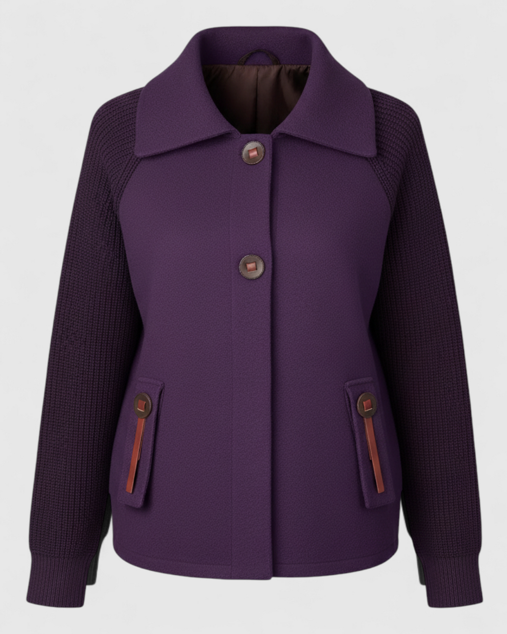 Long Winter Coat with High Collar and Cuffed Sleeves