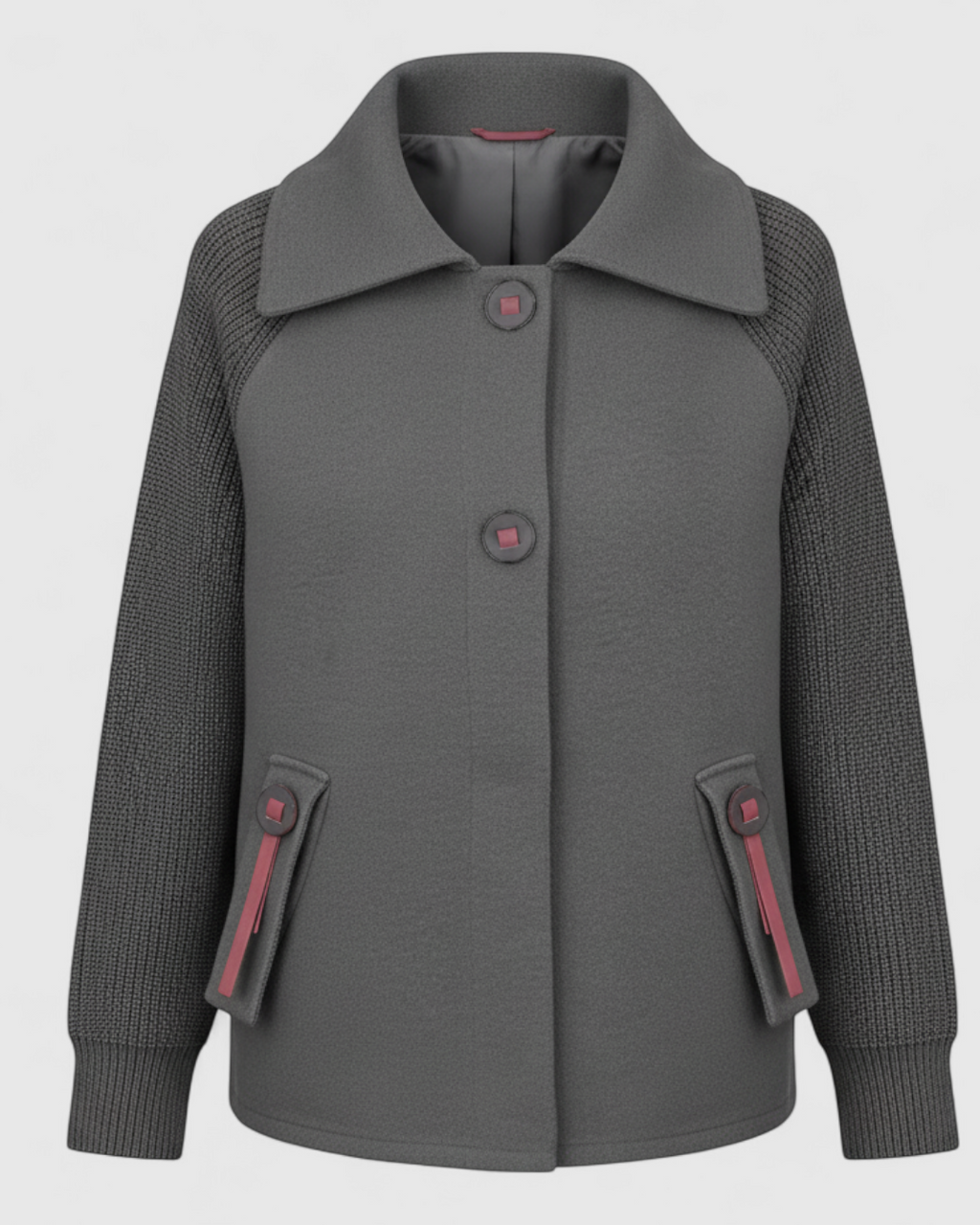 Long Winter Coat with High Collar and Cuffed Sleeves