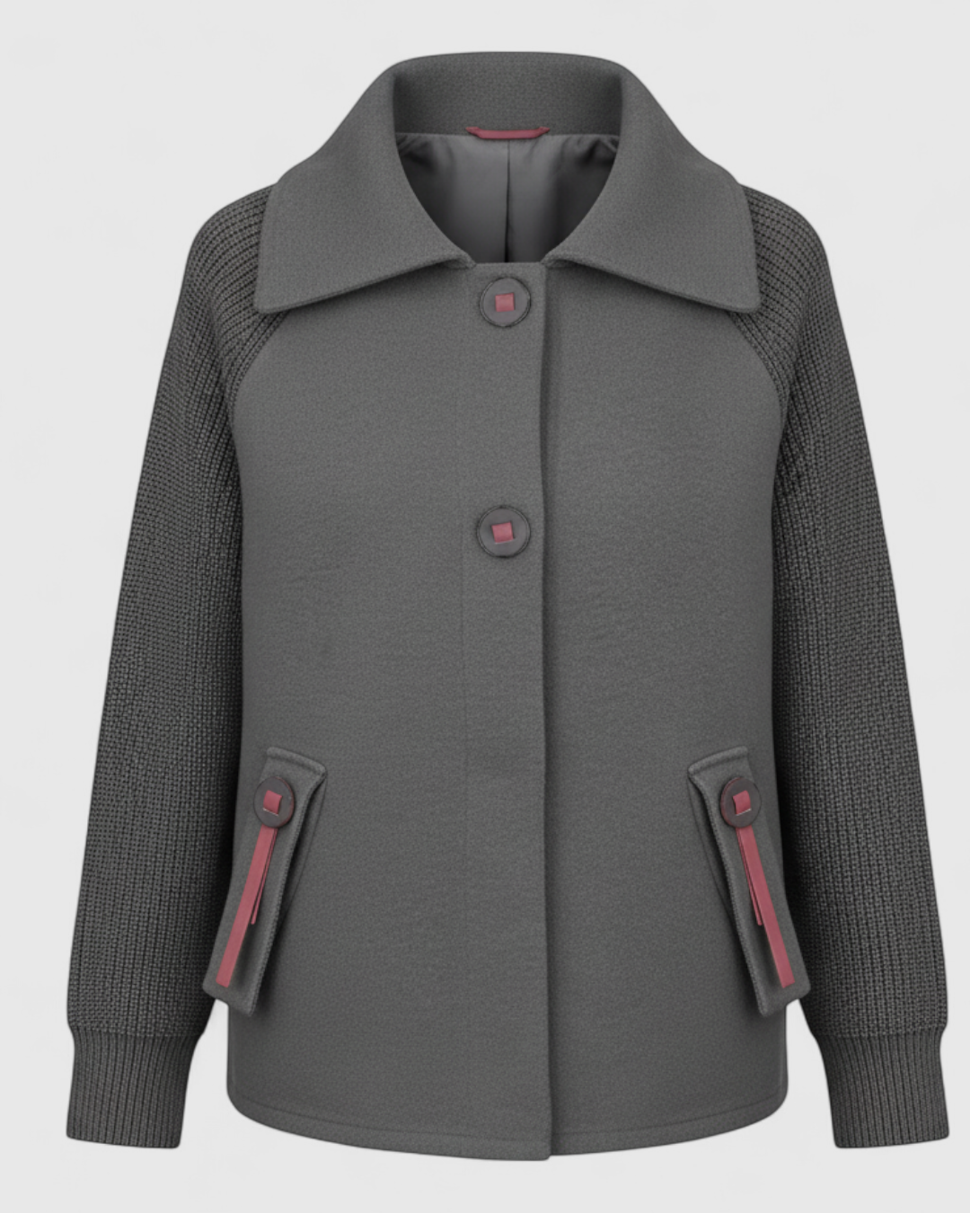 Long Winter Coat with High Collar and Cuffed Sleeves