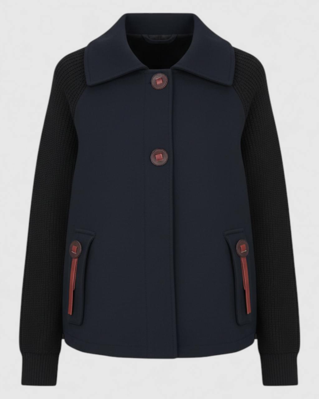 Long Winter Coat with High Collar and Cuffed Sleeves