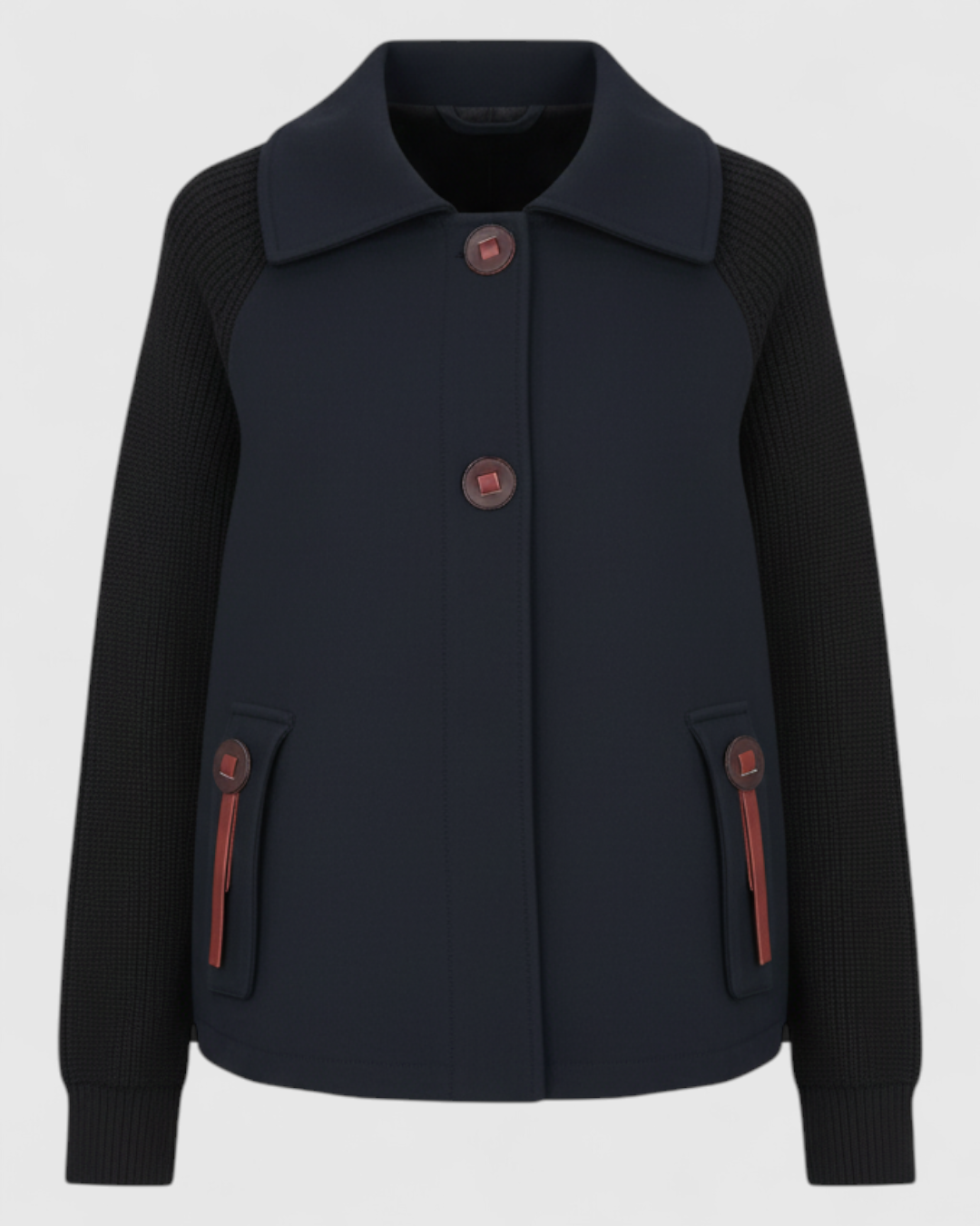Long Winter Coat with High Collar and Cuffed Sleeves