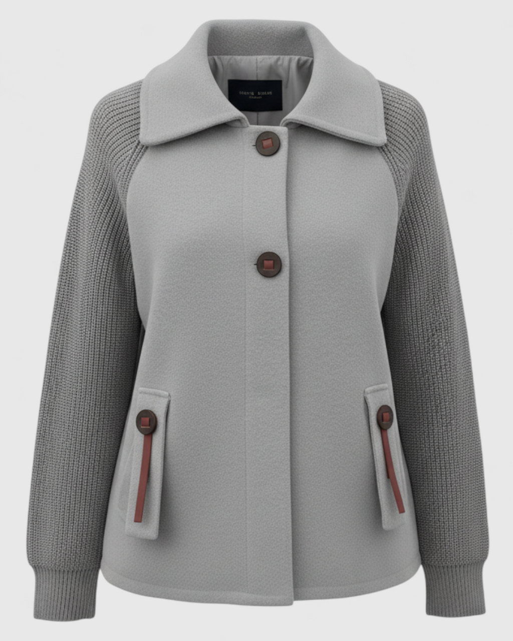 Long Winter Coat with High Collar and Cuffed Sleeves