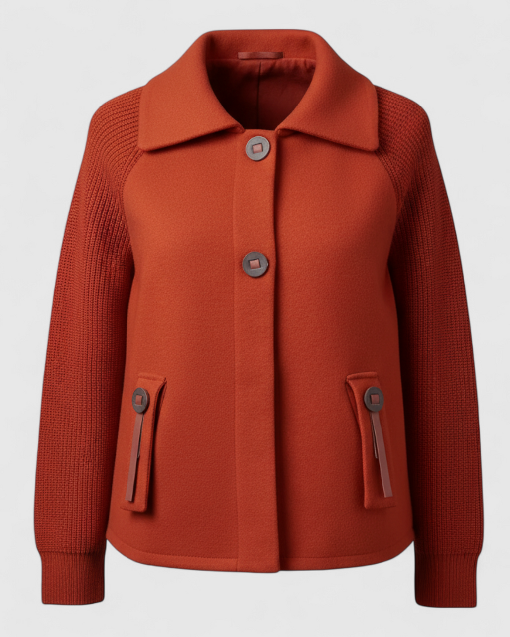 Long Winter Coat with High Collar and Cuffed Sleeves
