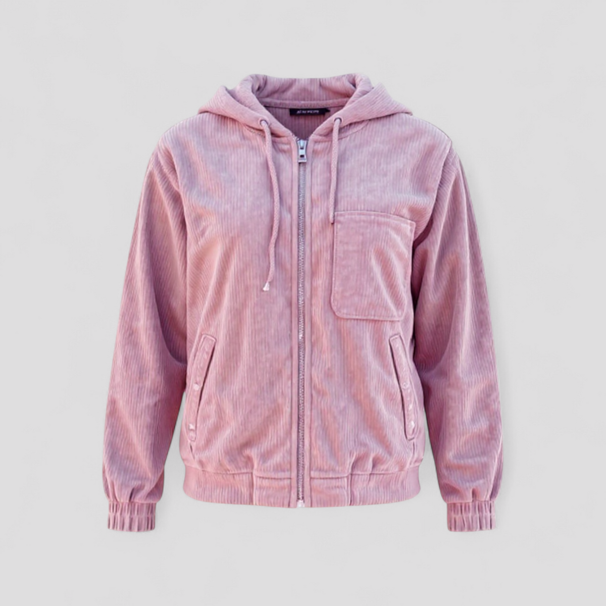 Velour Winter Jacket with Hood and Side Pockets