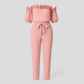 Ruffle Sleeve Jumpsuit with Adjustable Waist Tie