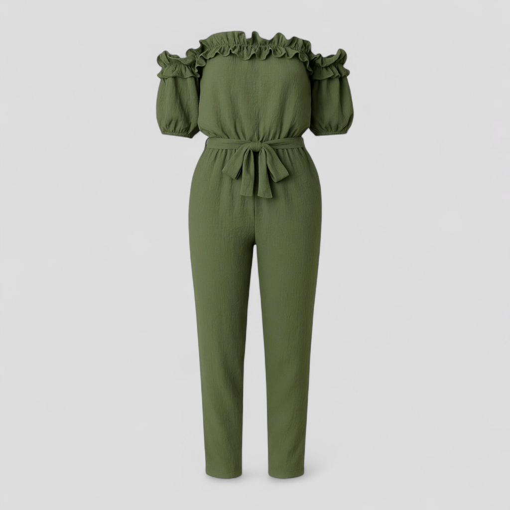 Ruffle Sleeve Jumpsuit with Adjustable Waist Tie