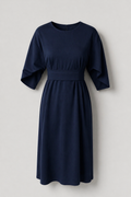 Asymmetric Belted Dress with Voluminous Sleeves