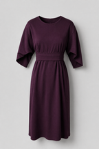 Asymmetric Belted Dress with Voluminous Sleeves