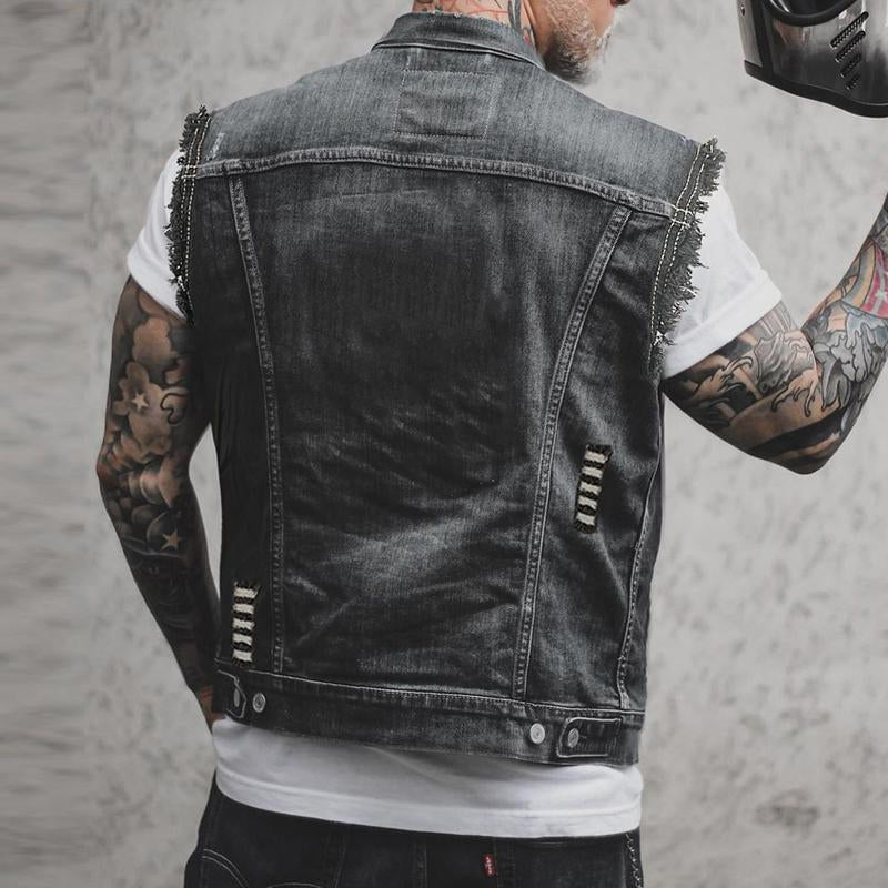 Sleeveless Denim Vest with Chest Flap Pockets