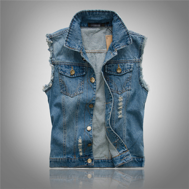 Sleeveless Denim Vest with Chest Flap Pockets