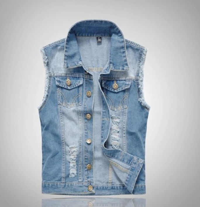Sleeveless Denim Vest with Chest Flap Pockets