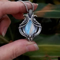 Milky White Stone Pendant Necklace in Silver Colour