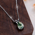 Green Moss-Pattern Stone Drop Necklace in Silver Colour