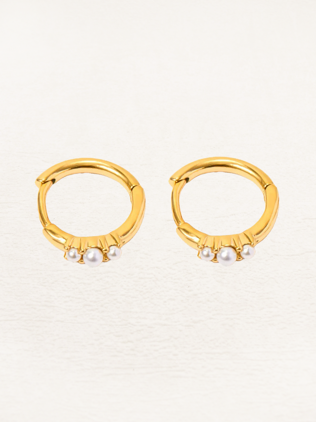 Faux Pearl Huggie Hoop Earrings Set of Two Pairs in Gold Colour