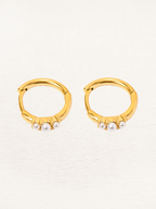 Faux Pearl Huggie Hoop Earrings Set of Two Pairs in Gold Colour