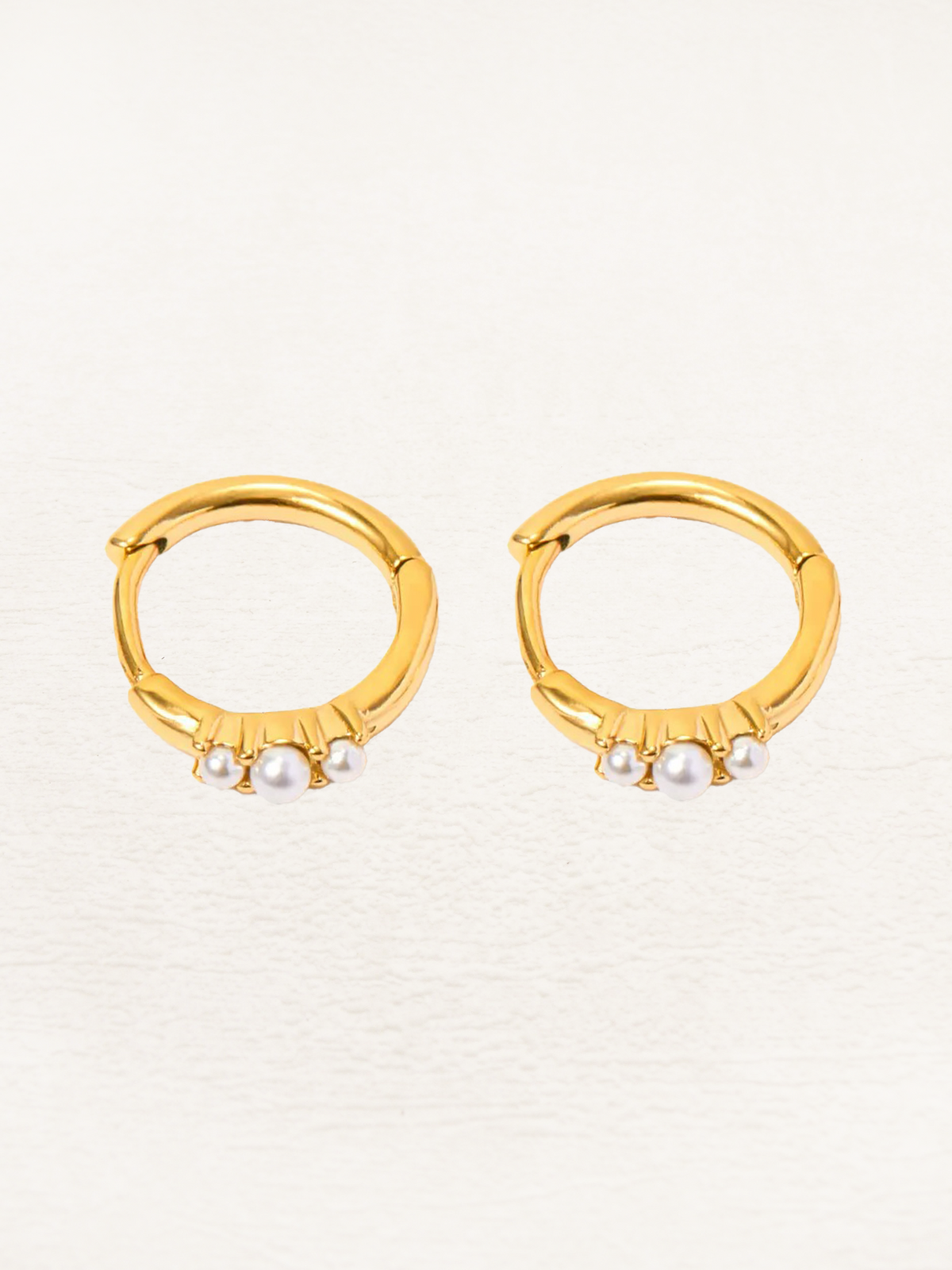 Faux Pearl Huggie Hoop Earrings Set of Two Pairs in Gold Colour