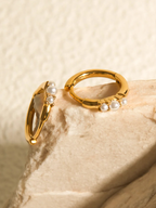 Faux Pearl Huggie Hoop Earrings Set of Two Pairs in Gold Colour