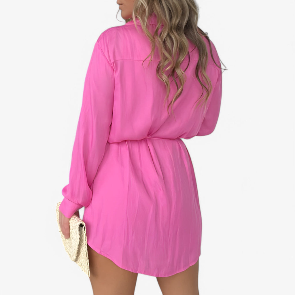 Long-Sleeve Collared Jumpsuit with Button Closure