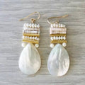 White Stone and Faux Pearl Earrings in Gold Colour