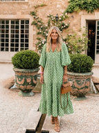 Patterned Midi Dress with Tiered Skirt and Gathered Waist