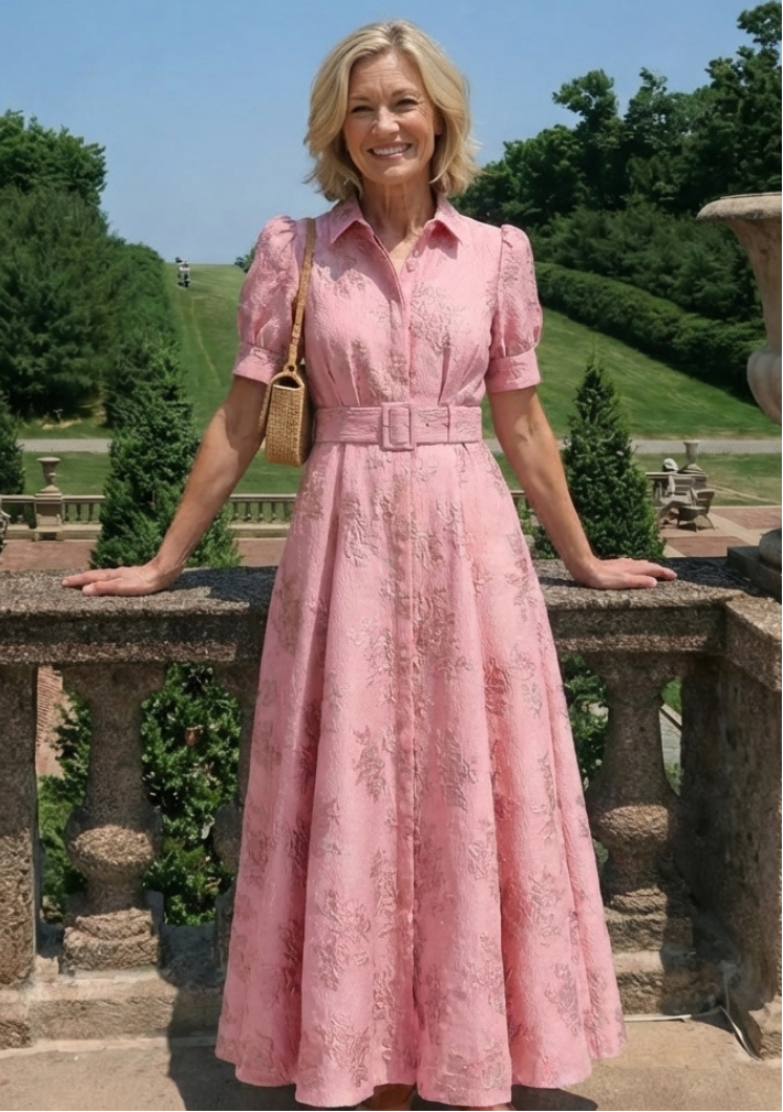 Floral Maxi Dress with Structured Waist Belt