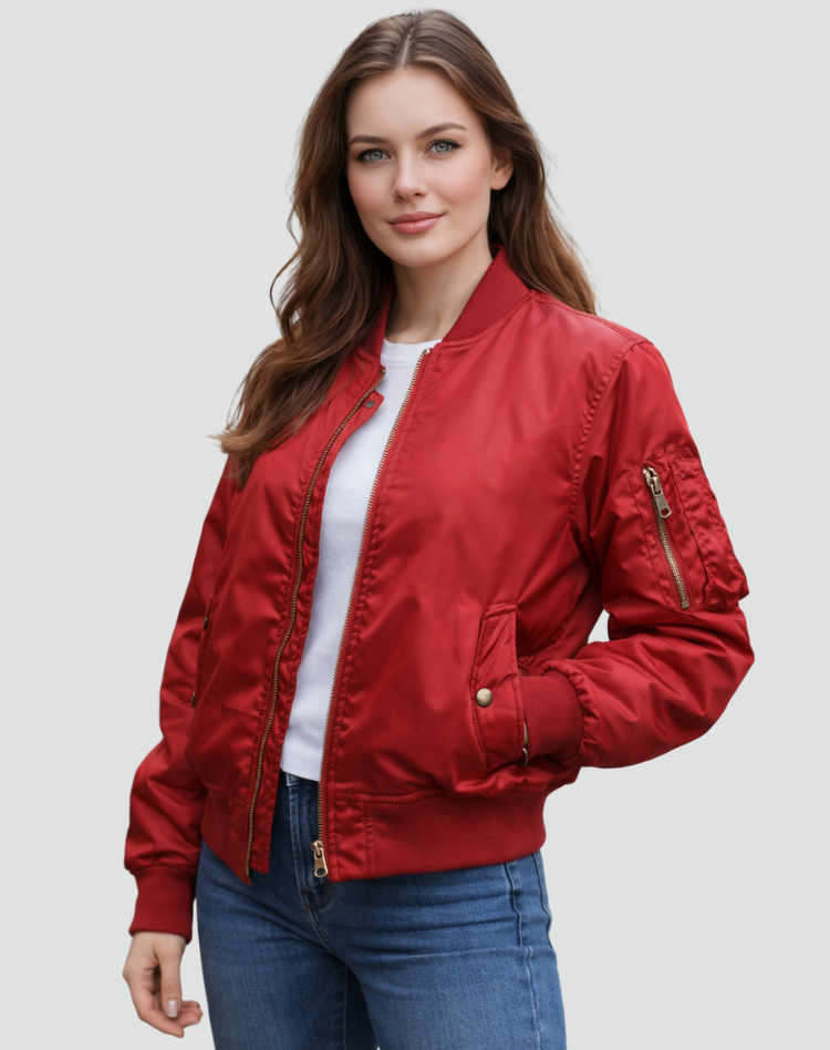 Relaxed Bomber Jacket with Zip Front and Sleeve Pocket