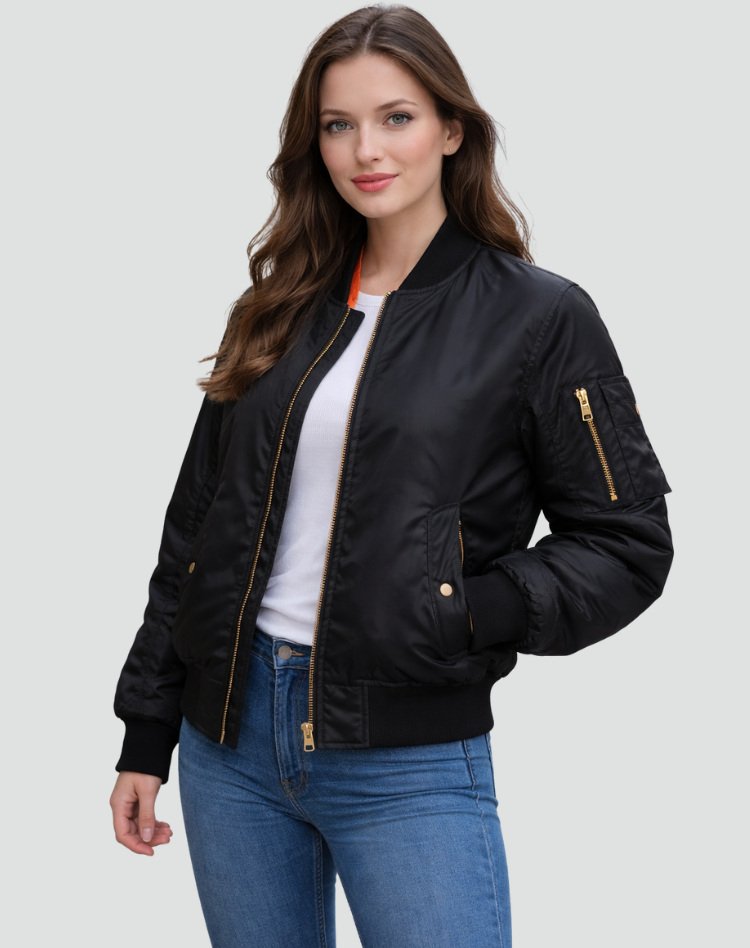 Relaxed Bomber Jacket with Zip Front and Sleeve Pocket