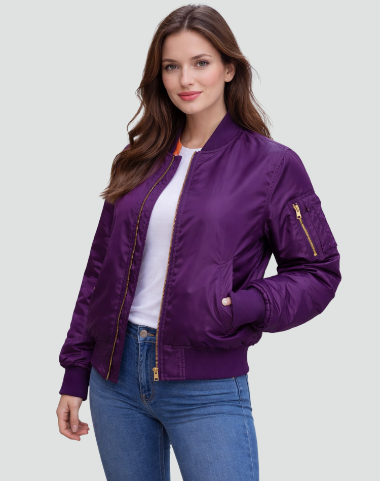 Relaxed Bomber Jacket with Zip Front and Sleeve Pocket