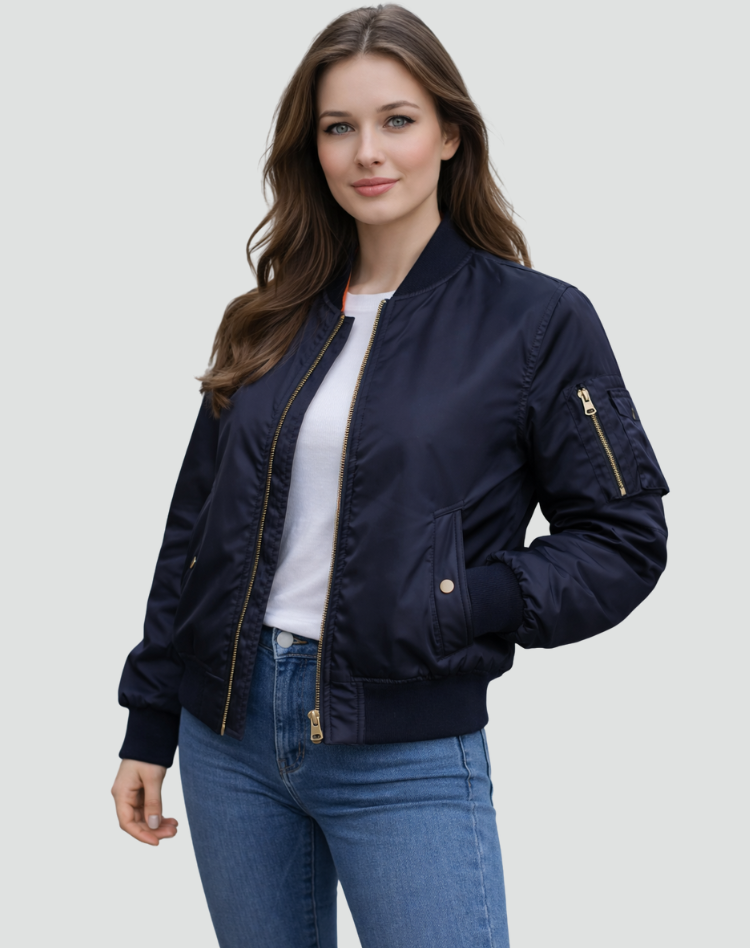 Relaxed Bomber Jacket with Zip Front and Sleeve Pocket