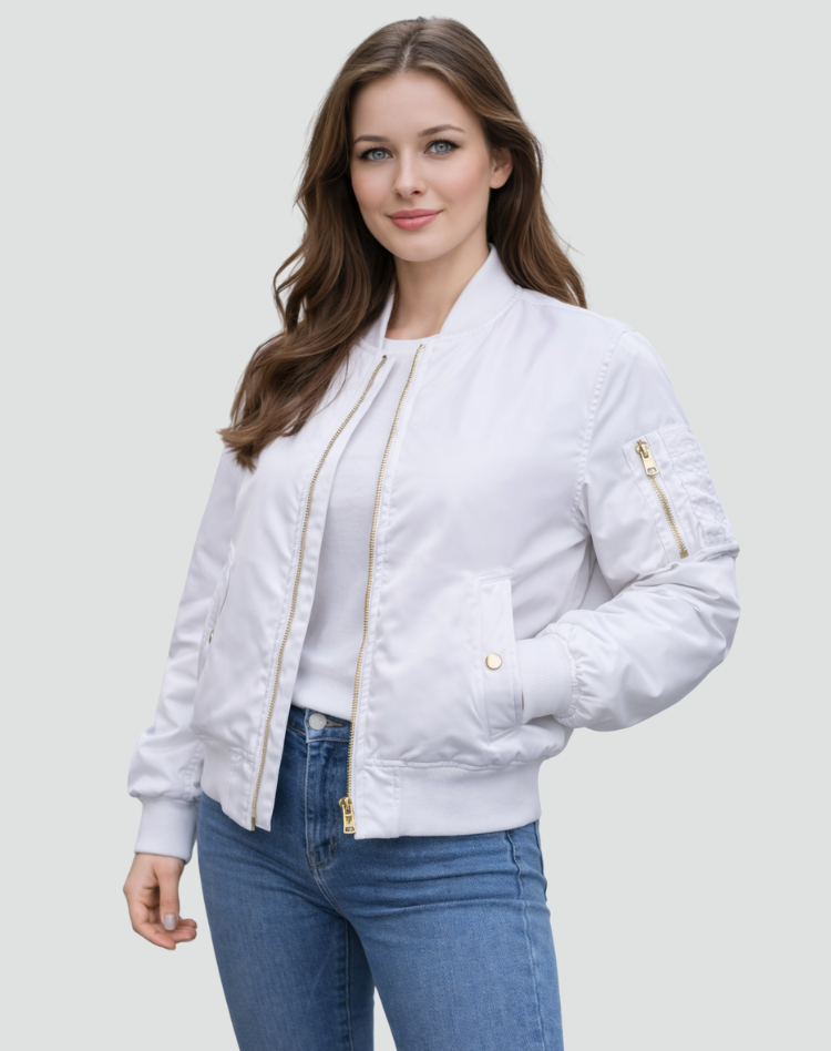 Relaxed Bomber Jacket with Zip Front and Sleeve Pocket