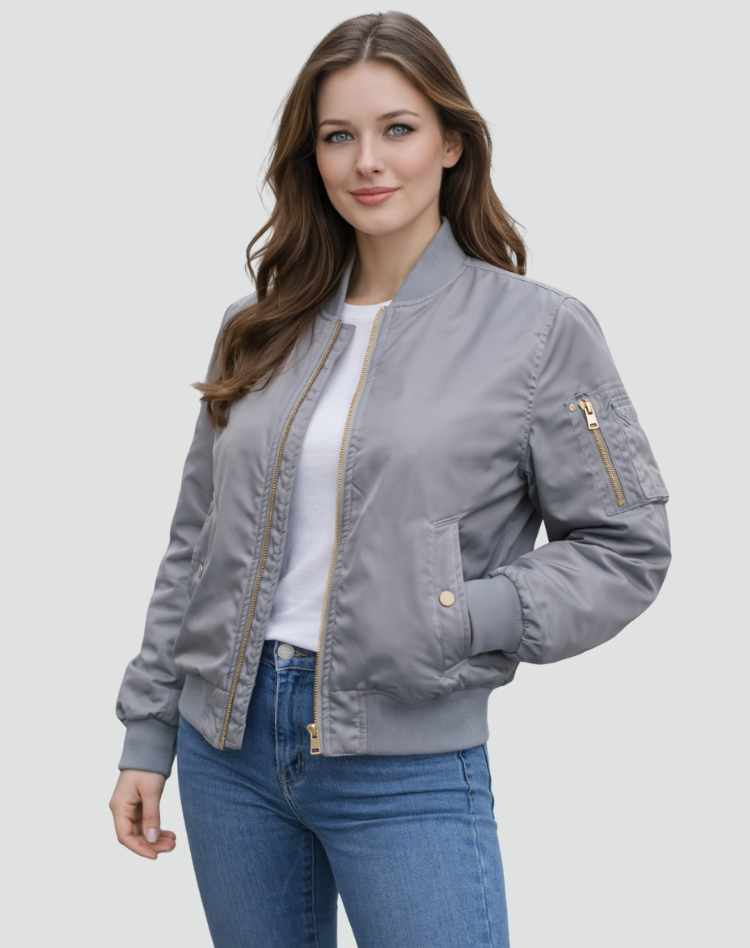 Relaxed Bomber Jacket with Zip Front and Sleeve Pocket