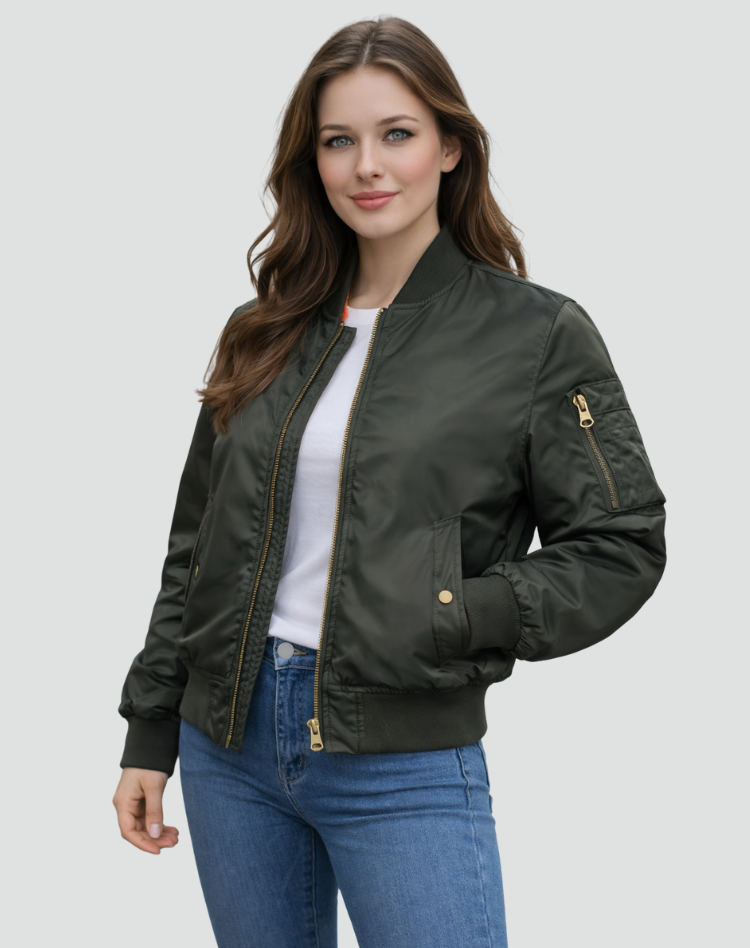 Relaxed Bomber Jacket with Zip Front and Sleeve Pocket