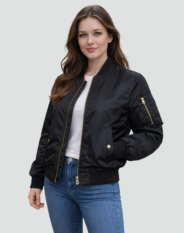 Relaxed Bomber Jacket with Zip Front and Sleeve Pocket