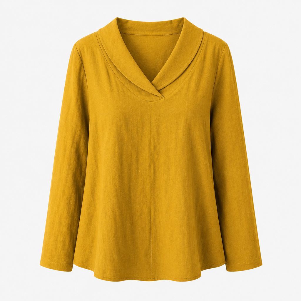 Blusa de algodón de corte holgado con cuello de pico y cuello chal