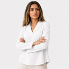 Blusa de algodón de corte holgado con cuello de pico y cuello chal
